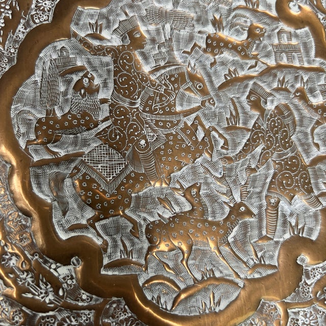 Antique Brass Tray With Intricate Etchings For Sale - Image 4 of 8