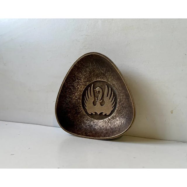 A rare lue gilded rounded triangular bronze dish or ashtray by Danish Sculptor Svend Villiam Peder Lindhart (1899-1989). A...