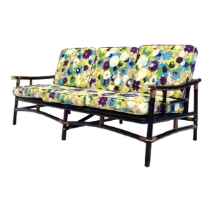 John Wisner Ficks Reed Far Horizons Rattan Sofa in Jack Lenor Larsen Upholstery