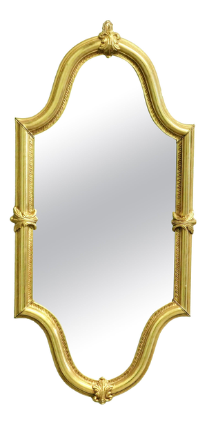 Long Shaped Oval Brass Wall Mirror with Acanthus Leaves, 1960