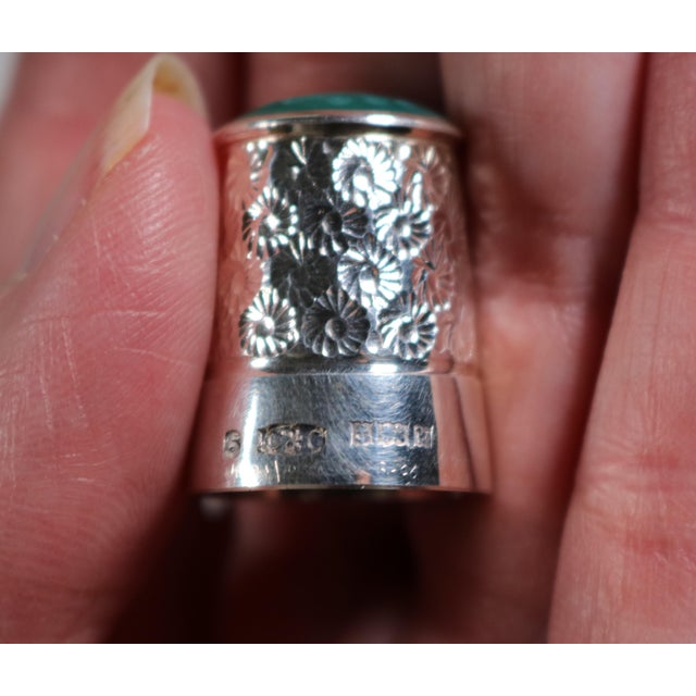 English Sterling Silver 1971 Glass Top Thimble With Floral Pattern For Sale - Image 9 of 11