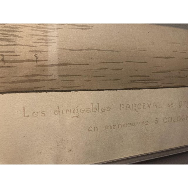 Glass Gamy / Marguerite Montaut, Les Dirigeables Parceval et Gross en Manoeuvre à Cologne, Gouache & Lithograph, Framed For Sale - Image 7 of 18
