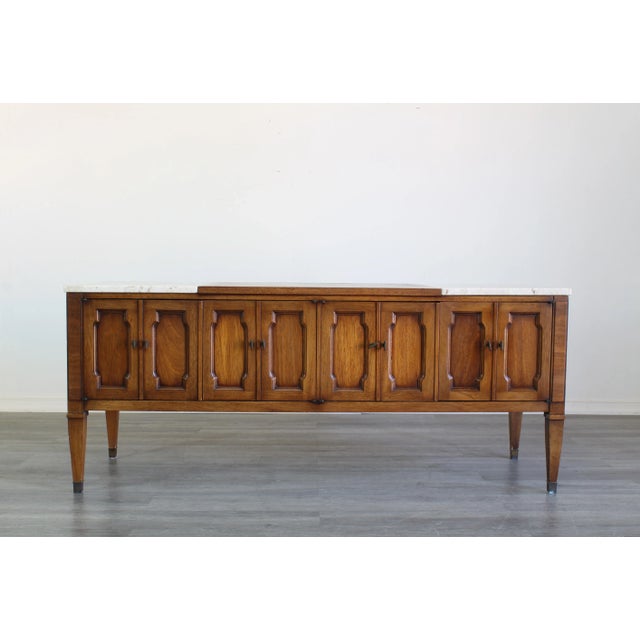 Brown Mid Century Walnut Low Cabinet With Stone Tops For Sale - Image 8 of 9