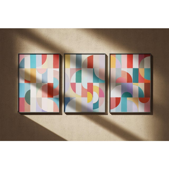 Paper 2026, Original Bauhaus Painting, Art Deco Gem Maze, Acrylic Paint on Watercolor Paper by Natalia Roman - Set of 3 For Sale - Image 7 of 11