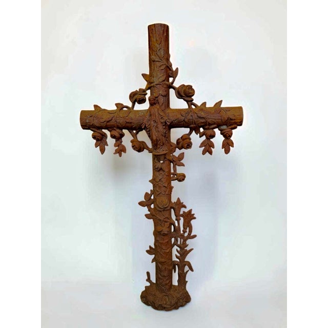 Antique Cast Iron Virgin Mary Cross with Roses, 1890s For Sale - Image 4 of 4