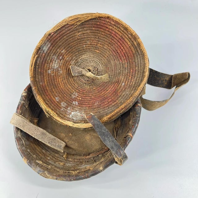 African Early 20th Century Mesob Lidded Leather Wrapped Lunch Basket Ethiopia For Sale - Image 3 of 10