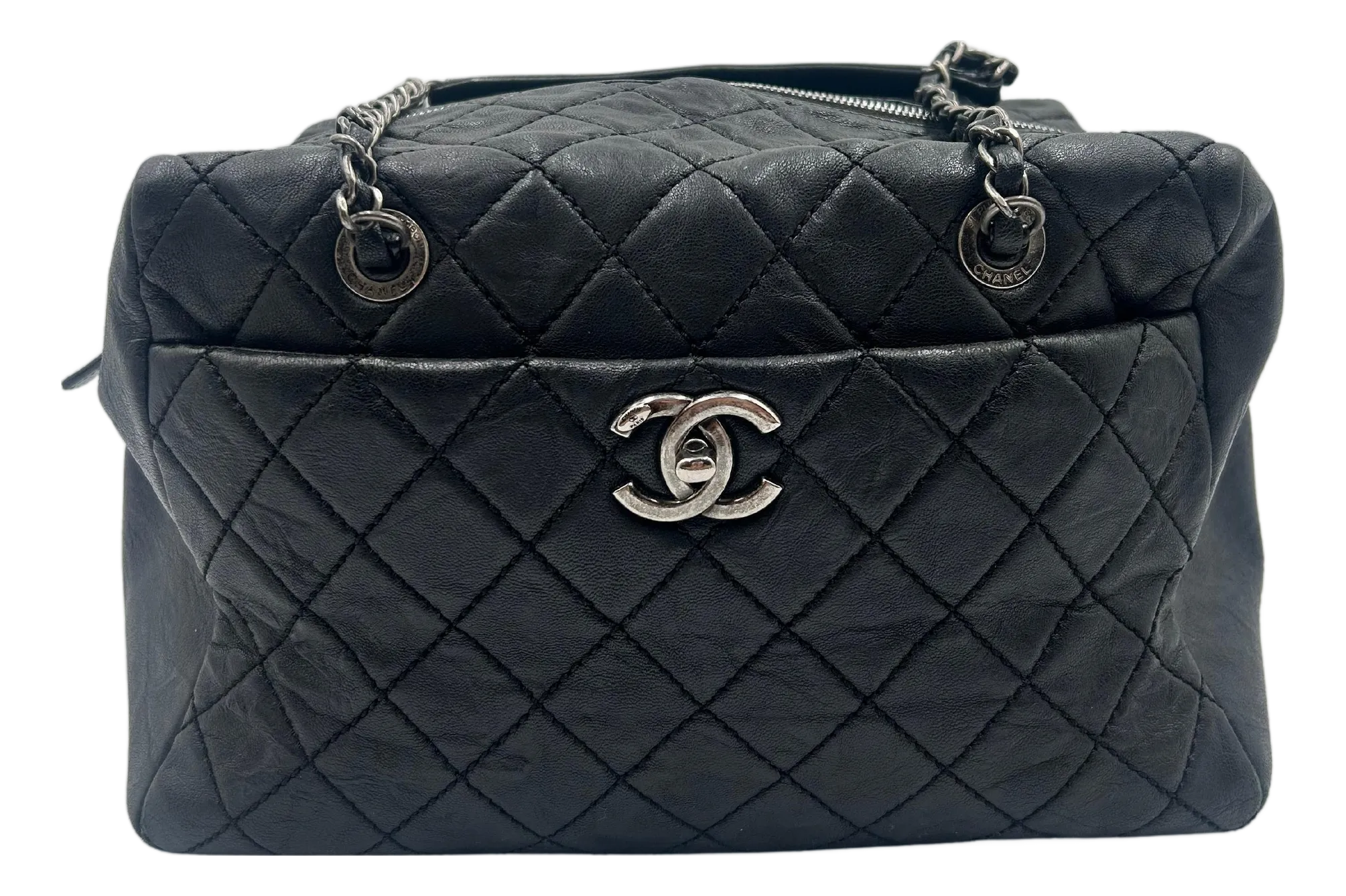 Chanel Black Quilted Leather Silver Hardware Bag 2016 | Chairish