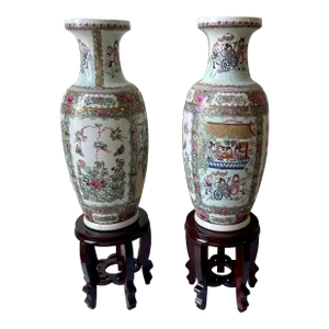 Large Scale Vintage Famille Rose Style Urns