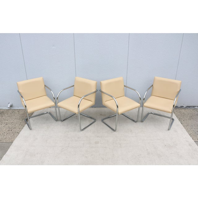 Beige Ludwig Mies Van Der Rohe Brno Tubular Chairs in Beige Leather by Gordon, Set of 4 For Sale - Image 8 of 18