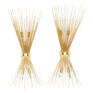 Vintage French 1970s Three-Light Sunray Sconces - a Pair For Sale