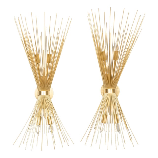 Vintage French 1970s Three-Light Sunray Sconces - a Pair For Sale