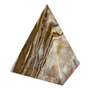 Large 7” Banded Calcite Stone Pyramid Display Object Feng Shui