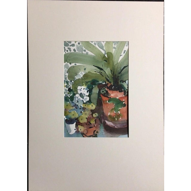 Hans Köhler, Balcony Plants, 1985, Watercolor, in Very Good conditions. Designed 1980 to 1989 This piece is designed in...