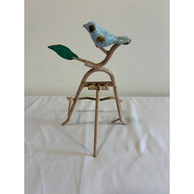 Vintage Cast Iron Bird Easel Display Stand With Blue Bird For Sale - Image 10 of 11