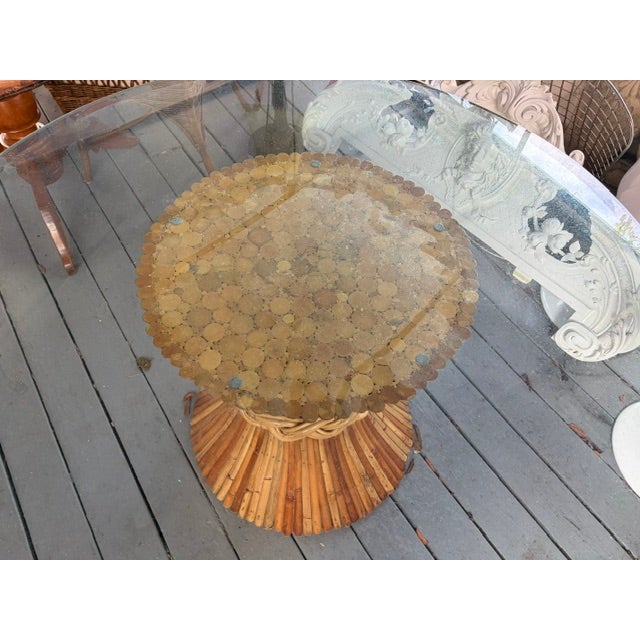 McGuire 1960s Large Round Rattan Bamboo Dining Table With Glass Top For Sale In West Palm - Image 6 of 8