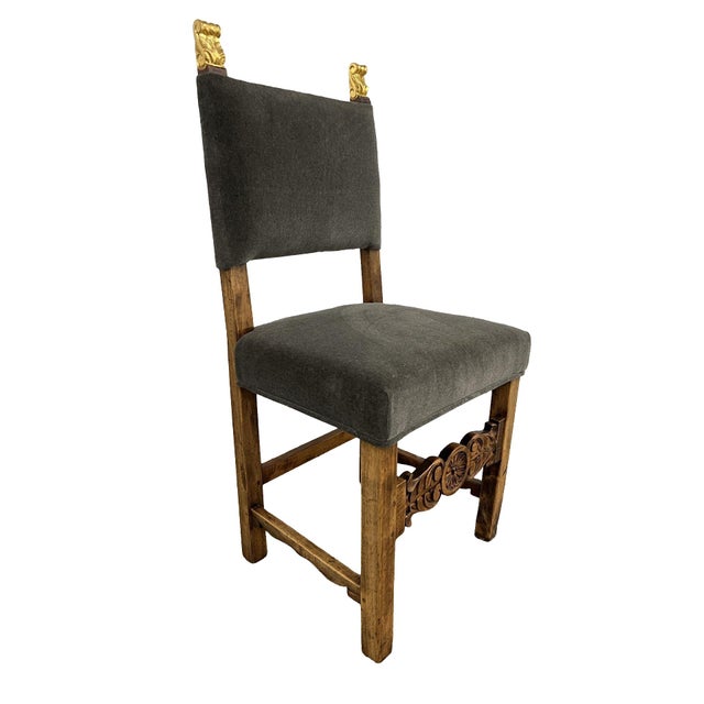 Baroque 19th Century Spanish Baroque Giltwood & Mohair Upholstered Side Chair For Sale - Image 3 of 9