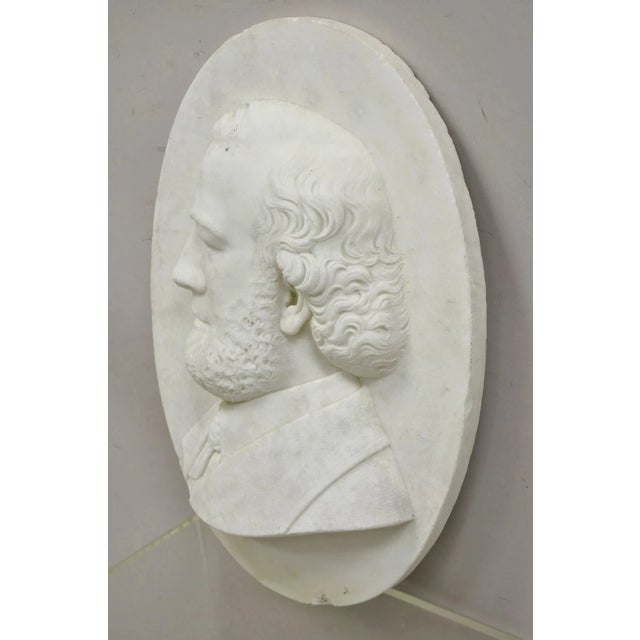 Stone Antique Italian Marble Relief Carved 20" Oval Renaissance Bearded Gentleman Bust For Sale - Image 7 of 10