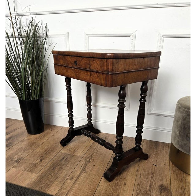 Gold Antique Italian Burl Wood Carved Legs Sewing Side Table, 1890s For Sale - Image 8 of 10