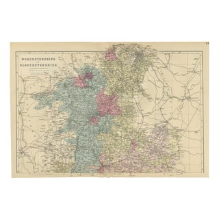 Worcestershire & Gloucestershire County Map, 1885 For Sale