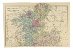 Worcestershire & Gloucestershire County Map, 1885