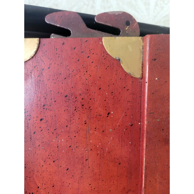 Vintage Thomasville Red Chinoiserie Ming Style Canopy Regency Queen Bedframe For Sale - Image 9 of 10