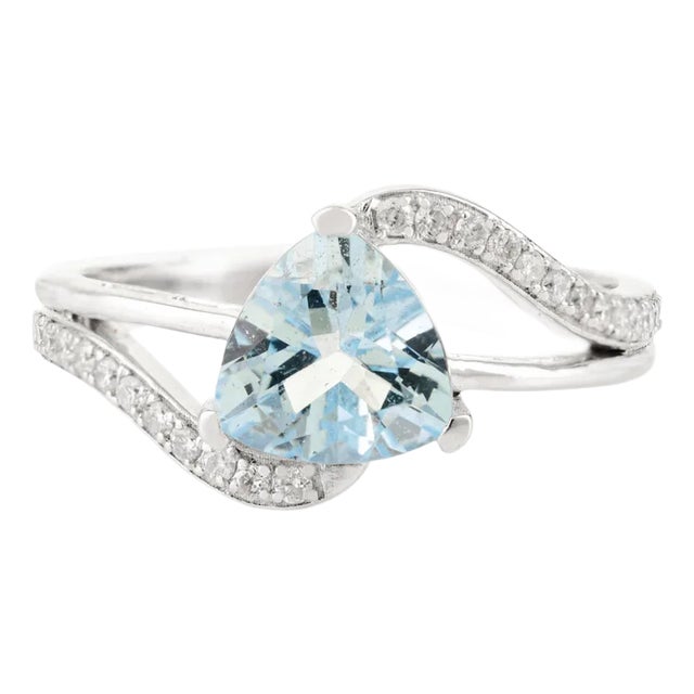 Trillion Cut Aquamarine Bypass Statement Ring Size 6 For Sale