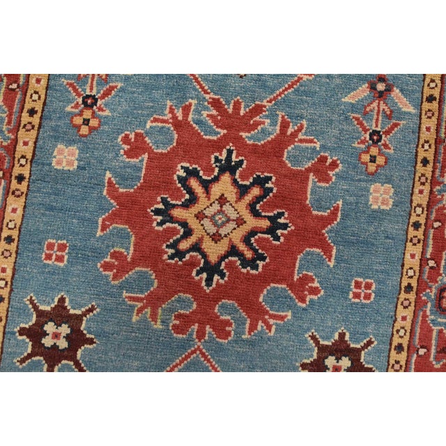 Textile Kazak Runner 2’8” X 9’8” Blue Wool Tribal Hand-Knotted Oriental Rug For Sale - Image 7 of 14