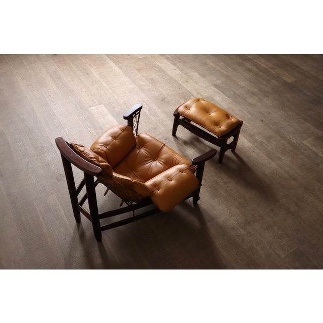 Set of Jangada Lounge Chair and Ottoman in Cognac Leather by Jean Gillon, Brazil, 1960s For Sale - Image 3 of 18