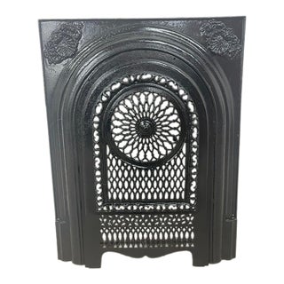 Late 19th Century Cast Iron Antique Fireplace + Insert With Rosette Cover 27" X 21.25" For Sale