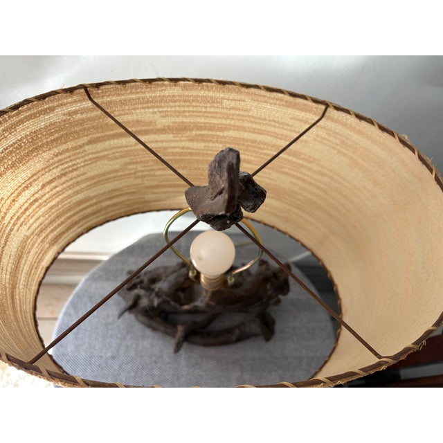 For your consideration, This monumental driftwood table lamp. This piece is offered with its original finial and what...