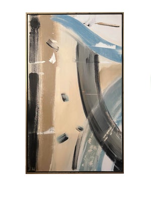 Extra Large Blue and Tan Abstract Painting in Gold Float Frame