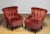 Pair of 1940s Swedish Napoleon III–style armchairs, upholstered in rich brick-red (brique) velvet jacquard fabric. These...