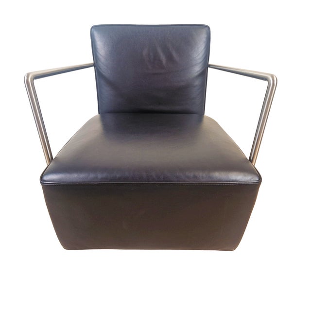 Metal Leather and Chrome ABC Model Reclining Lounge Chair with Ottoman by Antonio Citterio for Flexform, 1980s, Set of 2 For Sale - Image 7 of 11