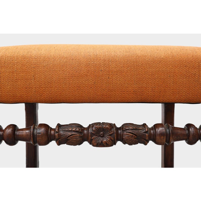 Louis XIII Walnut Stool with Carved Turned Stretchers and Upholstered Seat, France, 1600s For Sale - Image 4 of 12