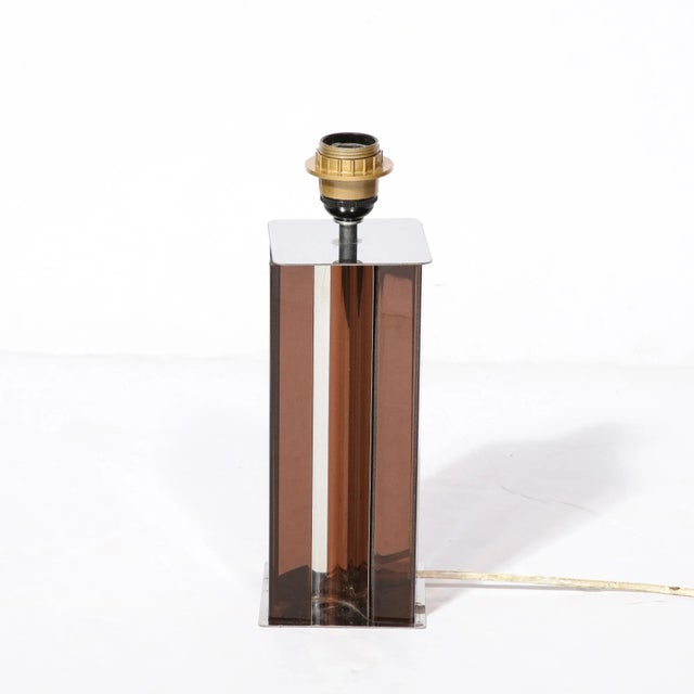 Pair of Mid-Century Modern Smoked Amethyst Lucite & Polished Chrome Table Lamps For Sale - Image 11 of 12