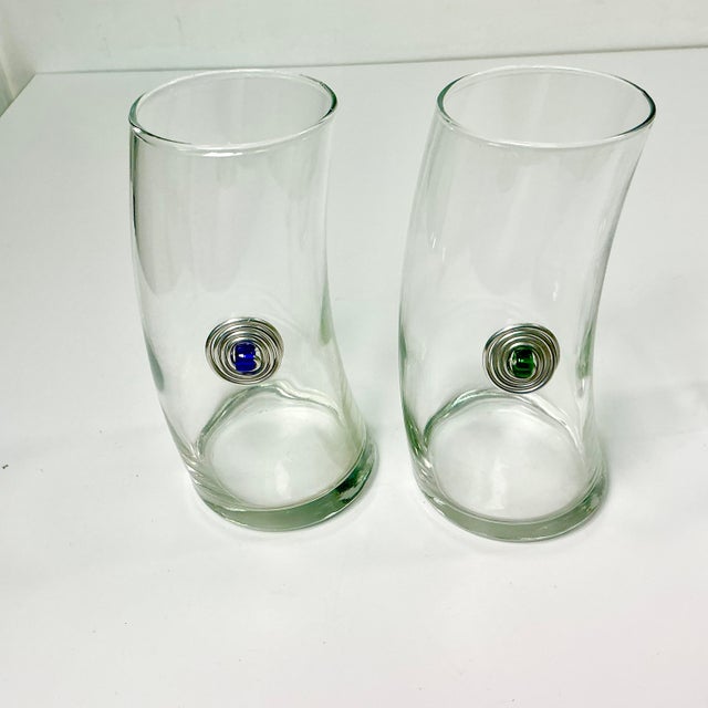 1980s Vintage Memphis Postmodern Bent Glass Sterling Medallion Tall Boy Tumblers - Set of 12 For Sale - Image 14 of 15