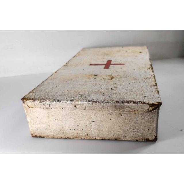 Metal 20th Century White Painted Metal First Aid Kit Box With Red Cross For Sale - Image 7 of 11