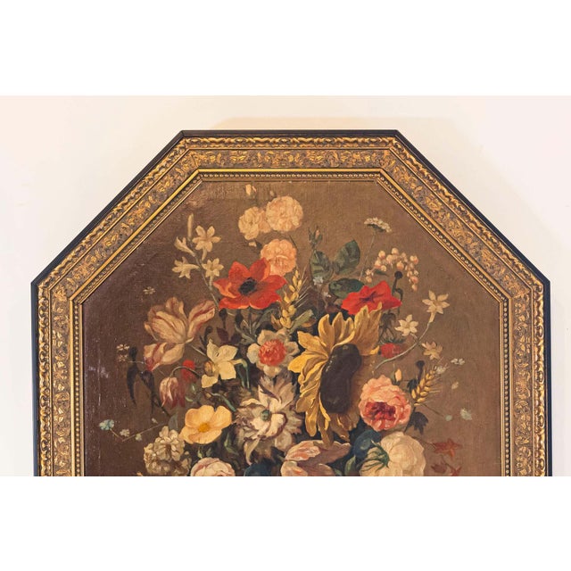 French Restauration Period 1820s Framed Octagonal Painting Depicting a Bouquet For Sale - Image 4 of 5