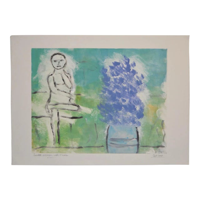 Early 21st Century Arthur Krakower "Seated Woman With Flowers" Original Monotype C.2004 For Sale - Image 5 of 5