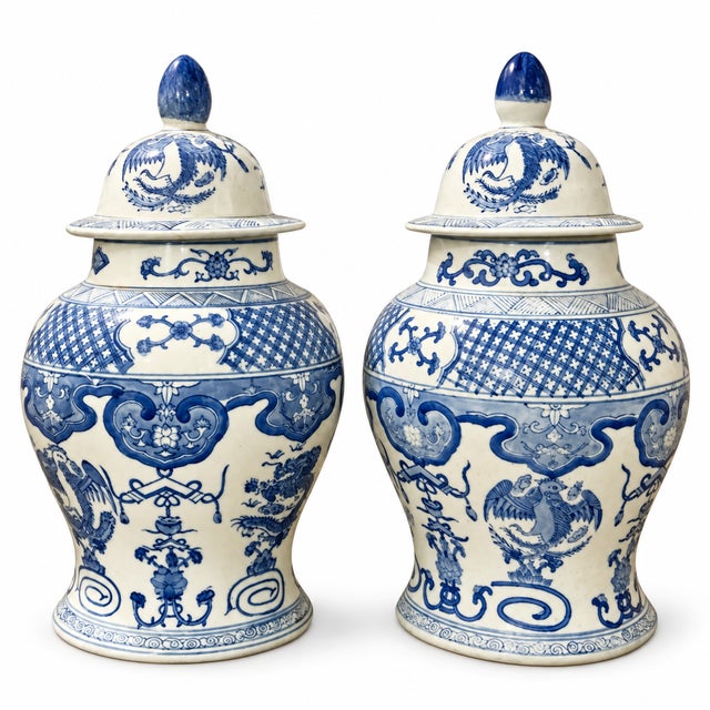 Ceramic Mid-Century Chinese Export Blue and White Ceramic Pottery Ginger Jars - Pair For Sale - Image 7 of 7