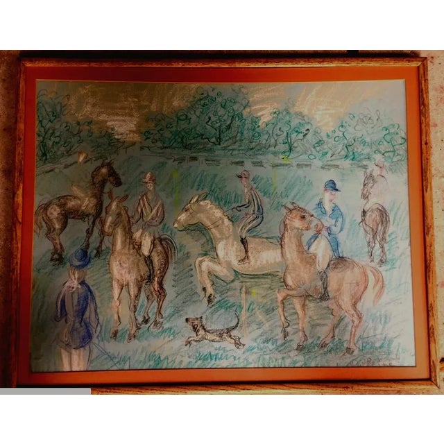 1950s Vintage French Hunting Scene Drawing For Sale - Image 9 of 9