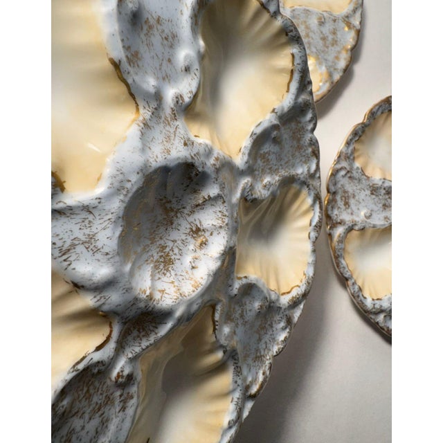 Metal Early 20th Century Set of Five Antique French Limoges Oyster Plates With Gold Fleck Glaze For Sale - Image 7 of 8