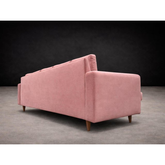 “Rectangular” Four-Seat Sofa in Hardwood & Antique Rose Velvet by Joaquim Tenreiro, Brazil, 1950s - Lot 501 For Sale - Image 11 of 14