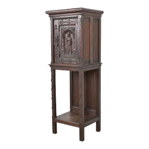 19th Century Belgian Gothic Revival Carved Dark Oak Bar Cabinet
