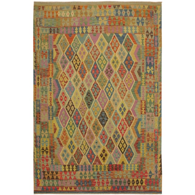 1990s Shabby Chic Blue/Beige Hand-Woven Kilim Wool Rug -6'7 X 9'6 For Sale
