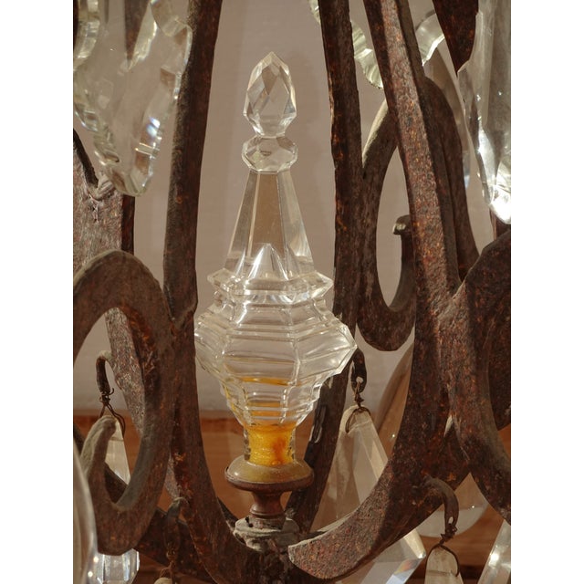 Brown Vintage Arte De Mexico Spanish Style Hand Forged Iron & Crystal Chandelier Light For Sale - Image 8 of 18