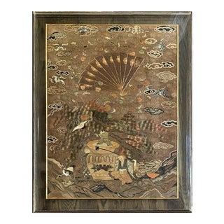 Japanese Silk Embroidery Tapestry Meiji Period For Sale
