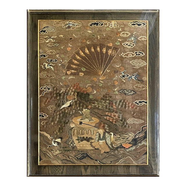 Japanese Silk Embroidery Tapestry Meiji Period For Sale