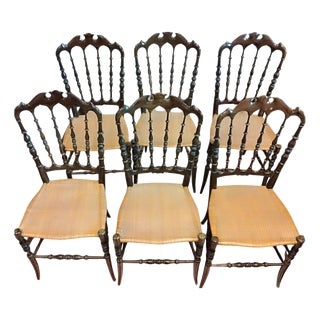 Cherrywood Chiavarine Chairs attributed to Giuseppe Gaetano Descalzi, 1920s, Set of 6 For Sale