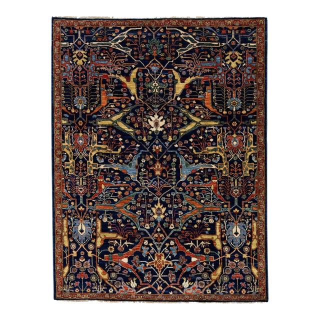 Navy Blue Modern Bidjar Style Handmade Allover Pattern Wool Rug For Sale